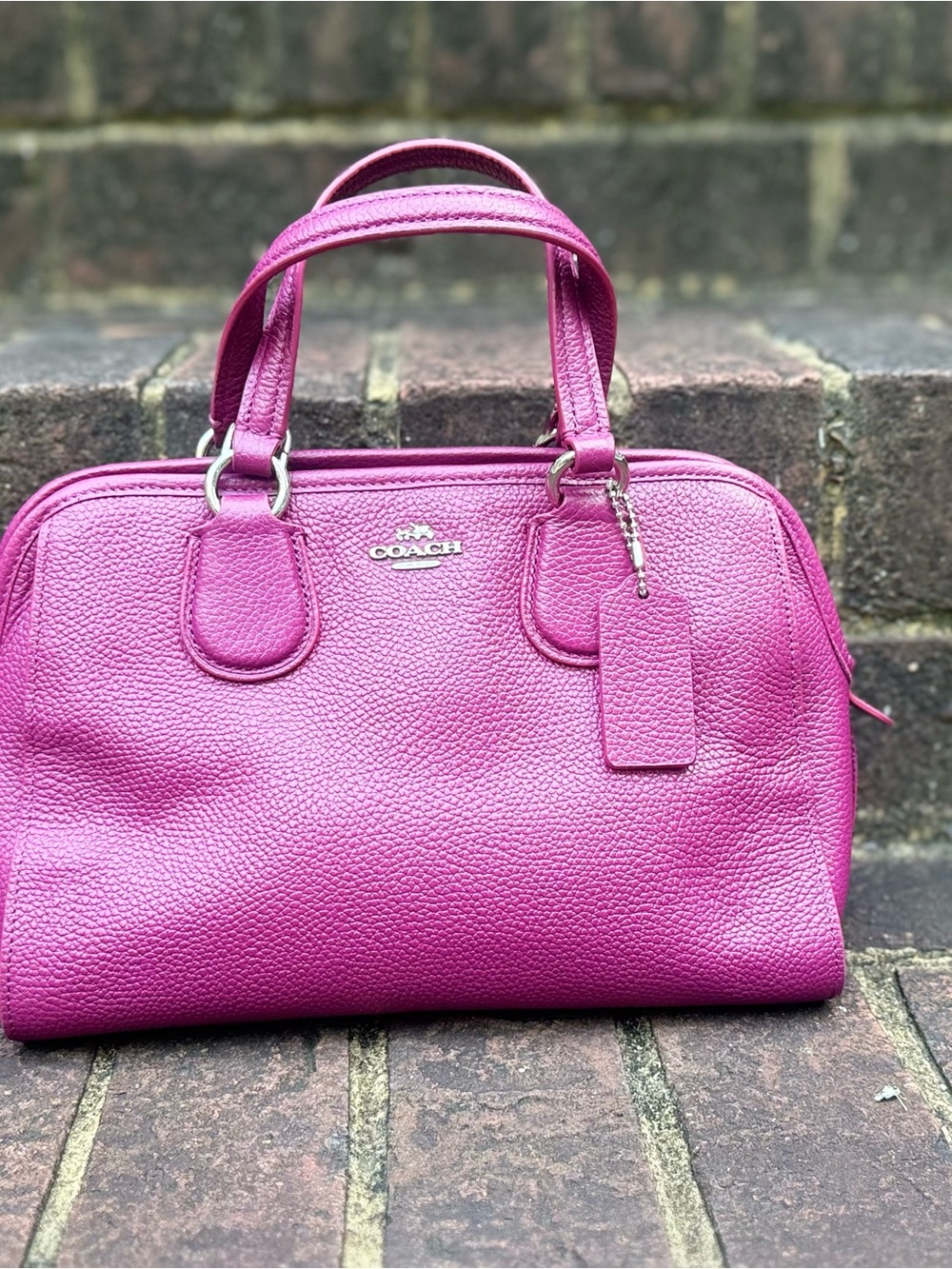 COACH Pebbled Leather Satchel in Berry - Picture 5 of 12